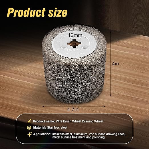 4.7" x 4" Stainless Steel Wire Drawing Wheel, Wire Brush Drum Surface Conditioning Tool, Metal Polishing Wheel for Metal Surface Polishing Grinding Removing Rust-3/4 Quad Keyway
