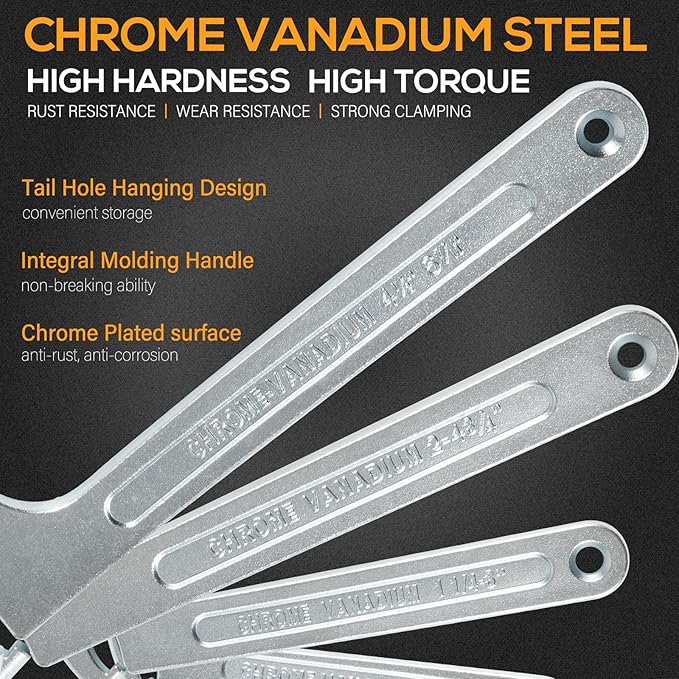 9PCS Adjustable Pin Spanner Wrench Set, 3/4" to 6-7/10", Coilover Hook Wrench Tools with Changeable Heads for Cars Suspension Collar, Nut Adjustment, Flange Bearings C-Shaped Spanner Nut Wrench Tool