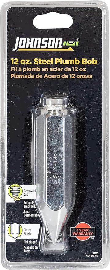 Johnson Level & Tool 012 Steel Hexagonal Plumb Bob, 12 oz., Steel Finish, 1 Pack