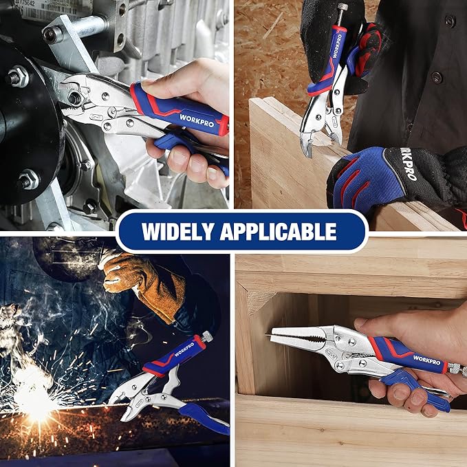 WORKPRO 2-Piece Locking Pliers Set, CR-V Steel Locking Pliers, 7 Inch Curved Jaw and 6-1/2 Inch Long Nose, Quick Release, Fit for Clamping, Twisting, Welding