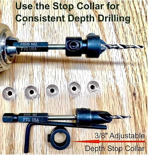 FTG USA Adjustable Wood Countersink Drill Bit #8 (11/64") with Tapered Drill Bit for Woodworking
