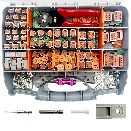 449 Pcs DT Deutsch Connector Kit,2 3 4 6 8 12 Pin Grey DT Connectors,with Crimping Pliers and Connector Removal Tool,Deutsch 16# Solid Contacts,Seal Plugs