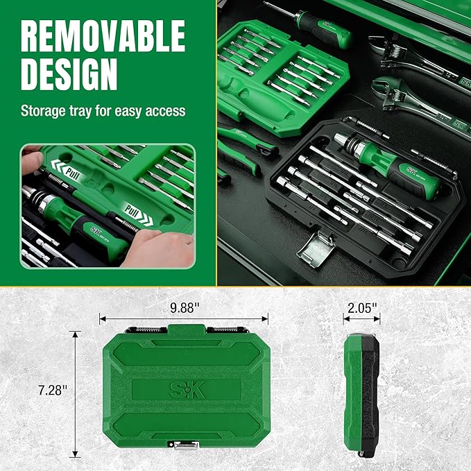 SK 22-in-1 Ratcheting Screwdriver with Nut Drivers, 216-P Multi-bit Screwdriver, Phillips, Slotted, Star, Square Bits Stored in Handle, Organized in Storage Toolbox