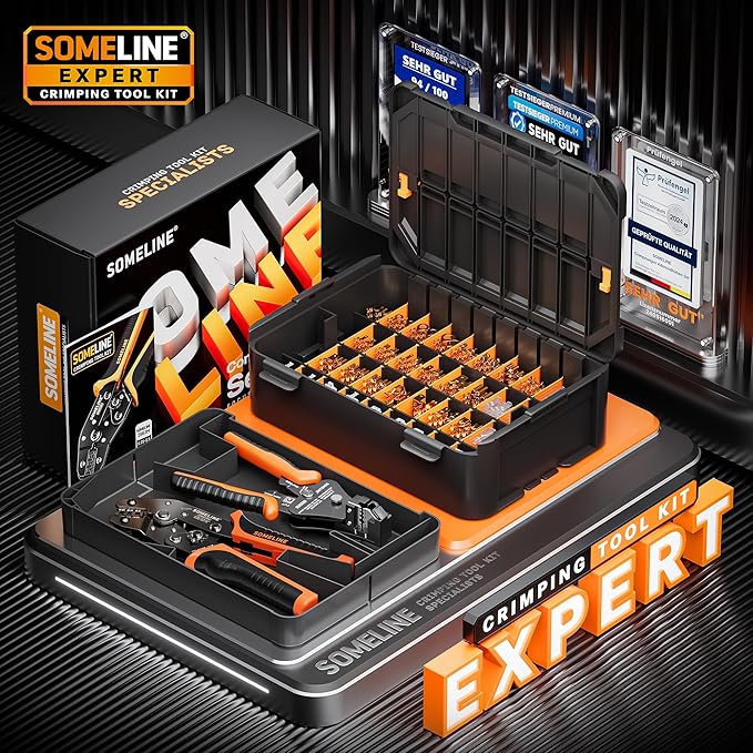 SOMELINE Spade Connector Crimping Tool Kit 24-14 AWG, 40 Types 2.8/4.8/6.3/7.8 mm Non-Insulated Spade Terminals and Terminal Housings - Open Barrel Crimping Tool, Ratchet Wire Crimper Tool