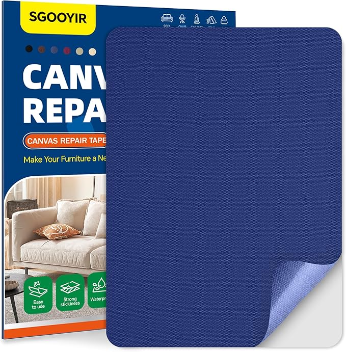 Self-Adhesive Canvas Repair Tape, 8.3" x 11" Waterproof Canvas Repair Patch, Fabric Patch Repairs Kit for Furniture, Tents, Sunbrellas, Boat Covers Awnings, Couches, Clothes, Bags Royal Blue