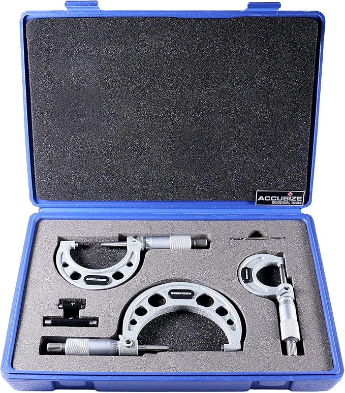 Accusize Industrial Tools 0-3 inch x .0001'' Ultra-Precision M-Type Outside Micrometers Carbide Tipped 3 Pc Set, EG00-0903
