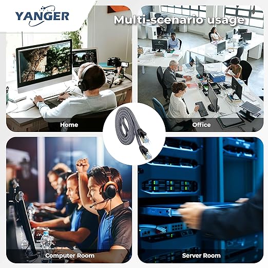 YANGER Cat8 Ethernet Cable 50FT，Nylon Braided High Speed Heavy Duty Network LAN Patch Cord, 40Gbps 2000Mhz with Gold Plated RJ45 Connector, Indoor&Outdoor for Modem/Router/Gaming/PC