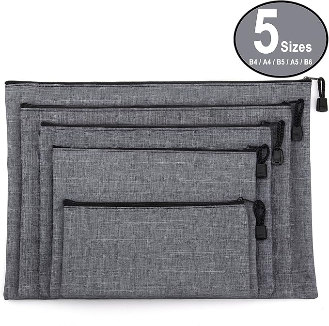 5 Pack Canvas Zipper Tool Bag Set - 5 Sizes B4 A4 B5 A5 B6, Heavy Duty Waterproof Multipurpose Utility Multi Tool Storage Pouch Case for Organizing & Sorting Household Tools, Spare Parts (Gray)