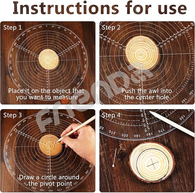 Frienda 300 mm/ 12 Inch Round Center Finder Compass Lathe Centering Tool Circle Gauge for Drawing Circles, Lathe Work and Woodturners, Round Template Clear Acrylic Drawing Circles Diameter