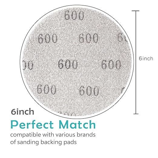Mesh 5 inch 6 inch Sanding Discs 35PCS Hook and Loop Sanding Discs, Dust-Free, Ideal for Metal, Wood, Composites, Stock Removal, and Fine Finishing (6in, 600 Grit)