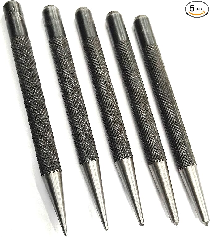 Set of 5 Round Head Center Punches for Metal and Woodworking – High-Quality Hand Tools