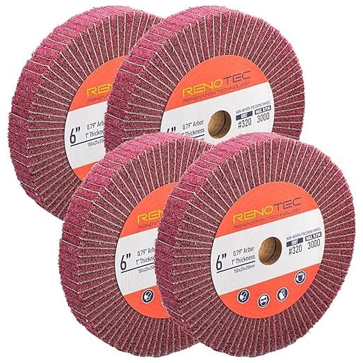 6 Inch Flap Wheel, Non-Woven Abrasive Polishing Wheel, 1 Inch Thickness, 3/4 Inch Arbor, for Bench Grinder (4 Pcs Grit320 SP)