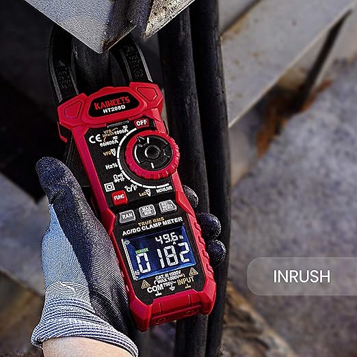 KAIWEETS HT208D Inrush Clamp Meter 1000A True RMS AC/DC Current Amp Meter, VFD, LOZ Mode, 6000 Counts, Measures Current Voltage Temperature Capacitance Resistance Diodes Continuity Duty-Cycle