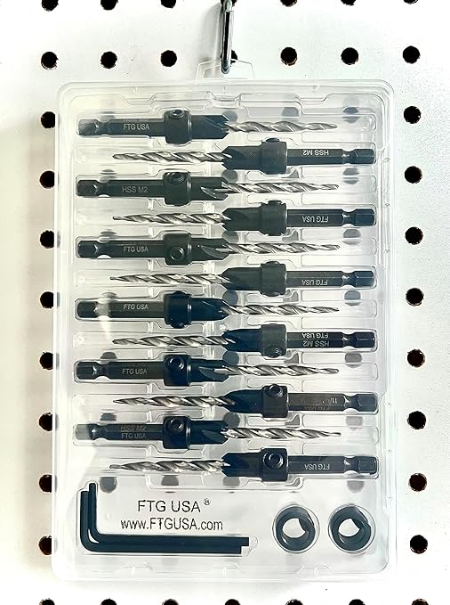 FTG USA 12 Pc #8 (11/64") Countersink Drill Bit Set for Wood with Tapered Drill Bit