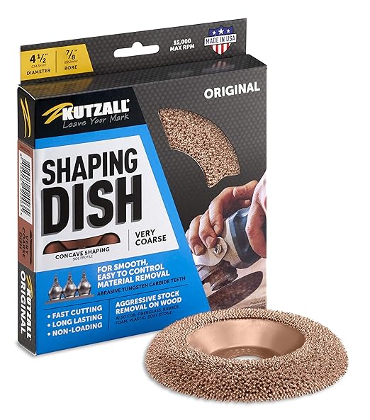 Kutzall Original Shaping Dish - Very Coarse, 4-1⁄2" (114.3mm) Dia. X 7⁄8" (22.2mm) Bore -Woodworking Angle Grinder Attachment for DeWalt, Bosch, Milwaukee. Abrasive Tungsten Carbide DW412O550