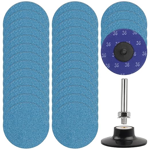 3 inch Sanding Discs Roll Lock Quick Change Discs, 30PCS 36 Grit Grinding Disc Set with 1pcs 1/4'' Holder for Die Grinder, Discs & Backing Pad - R-Type Roll Lock Sandpaper Discs.