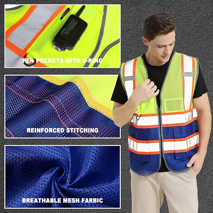 BeautyWill Custom Logo 10/20 Pack Safety Vest Class2 High Visibility Vest with Pockets Breathable Construction Vest Bulk