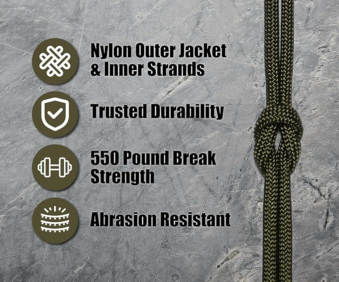 BORED? PARACORD! 550 lb Paracord - Ideal for Crafting, Camping, DIY Projects, Active & Military Outdoors - Strong Survival Rope - Tactical Parachute Cord Type III - Olive Drab Green 1000 Feet