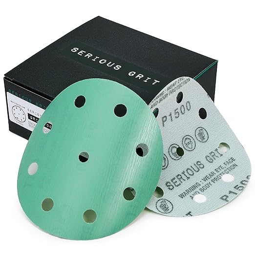 5-Inch 9-Hole 1500 Grit Sanding Discs - Heavy-Duty Hook & Loop Film Discs - Sandpaper for Random Orbital Sanders - 50 Pack Box