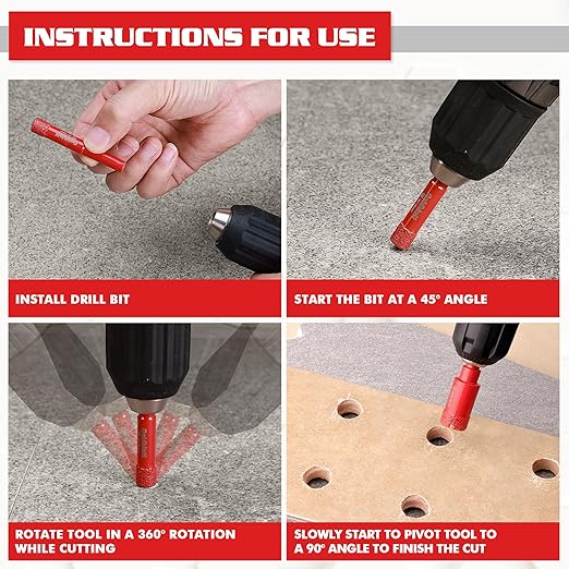 Goldblatt Diamond Drill Bits, 5 Pcs Set 1/4"", 5/16"", 3/8"", 3/4"" Drill Holesaw and 6mm Carbide Drill with Quick Fit Hex Shank for Ceramic Porcelain Tile Marble Granite (not for Wood), G02643