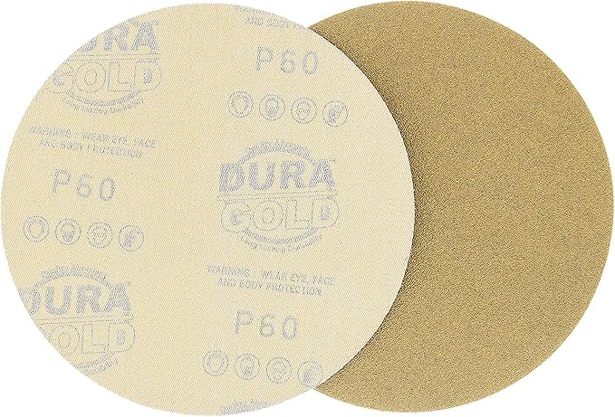 Dura-Gold Premium 60 Grit 6" Gold Sandpaper Discs, No Hole Pattern Dustless, Box of 25, Hook & Loop Backing for DA Sander, Finishing Coarse Sanding Abrasive Automotive Paint, Woodworking Wood, Metal