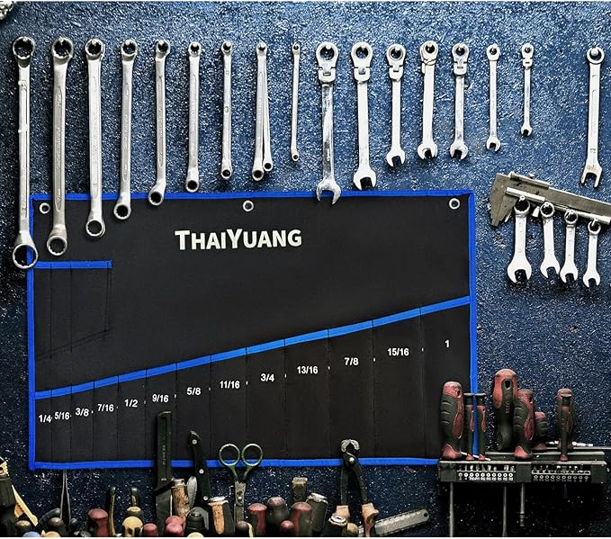 2 Piece Tools Wrench Roll Up Pouch - Wrench Organizer Roll & Wrench Storage Pouch With SAE & Metric Labels (14 pockets+10 pockets)