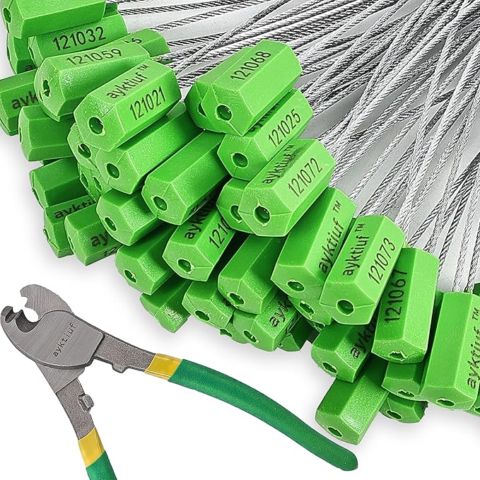 240 Pieces Security Cable Seals, Metal Number security tags for Truck, Trailers, Cargo, Containers, Vans, Oil Tank, Milk Vehicle (Green, 240 Pack)