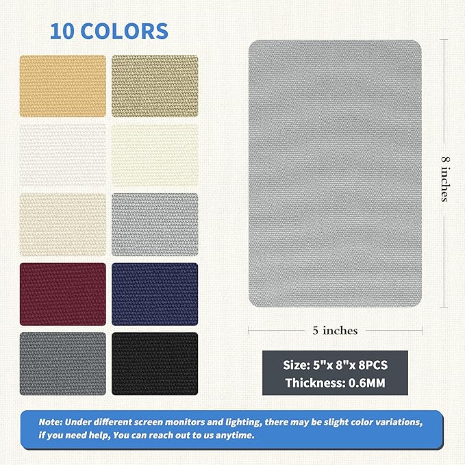 KING MOUNTAIN Canvas Repair Patch 5×8 Inch 8 Pcs Self-Adhesive Waterproof Fabric Patch for Sofas, Tents, Furniture,Tote Bags, Car Seats (Grey2.0)