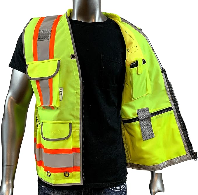A Reflective Safety Vest For men Class 2 Heavy Woven Two Tone Engineer Hi Viz Safety Vest 3M Tape