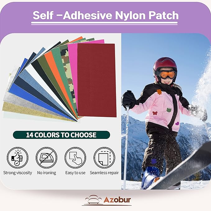 Azobur 2-Pack Nylon Repair Patches Self Adhesive Vinyl Outdoor Camping Gear Repair Kit,Waterproof Fabric Repair Patches for Down Jacket, Tent, Sleeping Bag （10X20cm)）