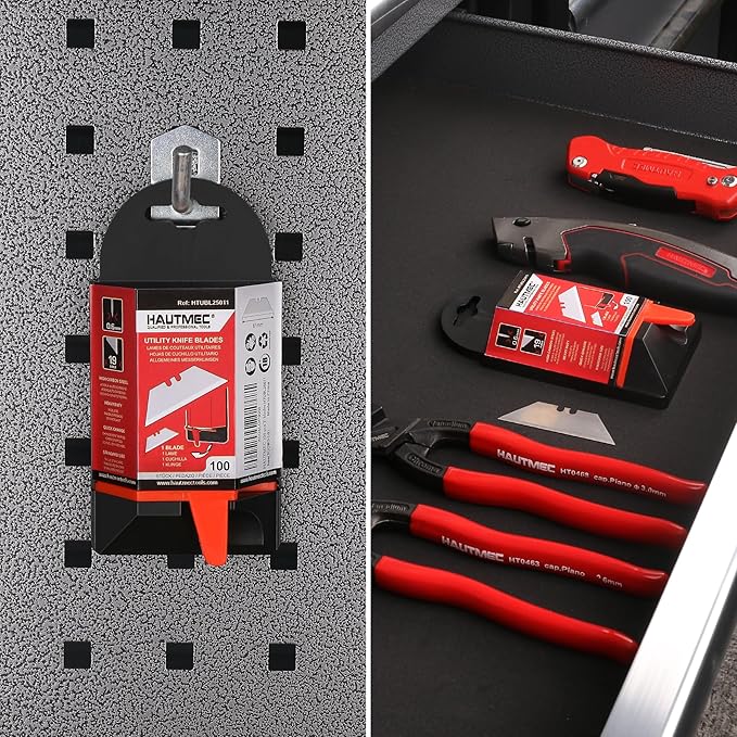 HAUTMEC 100 Pack Utility Knife Blades, Standard Box Cutter Blades with Innovative Safty Dispenser, Premium Carbon Steel Utility Blade Replacement, for Box, Carpet, Rope - HTUBL25011