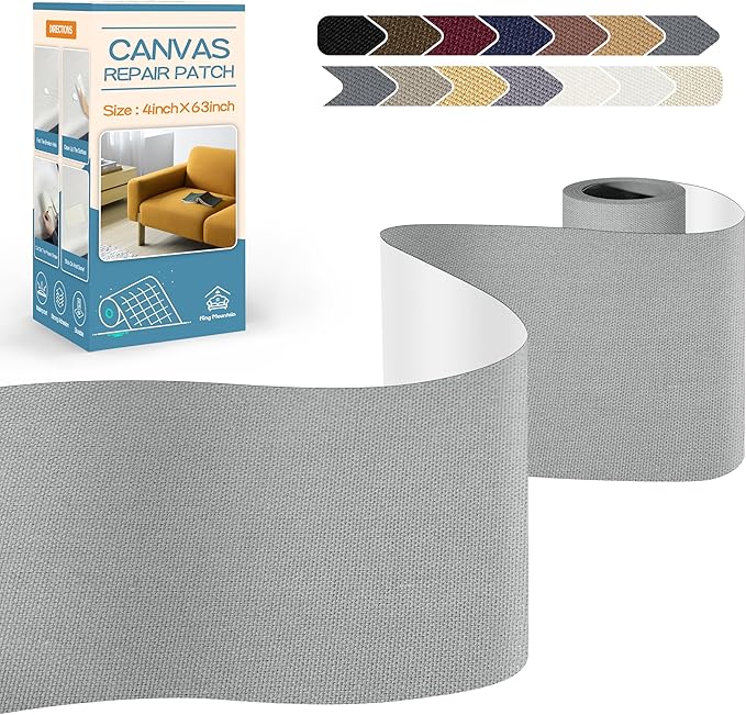 KING MOUNTAIN Canvas Repair Tape,Outdoor Gear Patch, 4×63 Inches,Waterproof,Self-Adhesive for Repairing Boat Covers,Sun Shades,Sofas,Tents,Lounge Chairs,Awnings (Grey2.0)
