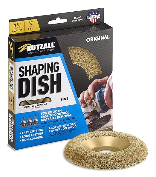Kutzall Original Shaping Dish - Fine, 4-1⁄2" (114.3mm) Dia. X 7⁄8" (22.2mm) Bore - Woodworking Angle Grinder Attachment for DeWalt, Bosch, Milwaukee. Abrasive Tungsten Carbide, DW412O230