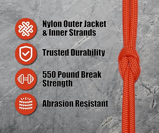 BORED? PARACORD! 550 lb Paracord - Ideal for Crafting, Camping, DIY Projects, Active & Military Outdoors - Strong Survival Rope - Tactical Parachute Cord Type III - Neon Orange 100 Feet