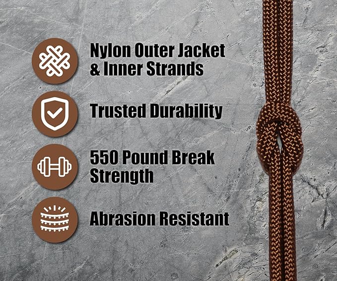 BORED? PARACORD! 550 lb Paracord - Ideal for Crafting, Camping, DIY Projects, Active & Military Outdoors - Strong Survival Rope - Tactical Parachute Cord Type III - Chocolate Brown 1000 Feet