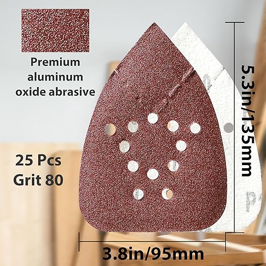 S&F STEAD & FAST Mouse Sander Pads 80 Grit 25 Pack for Black and Decker, Mouse Sander Sandpaper, 12 Hole Hook and Loop Sanding Pads, Detail Palm Sand Paper Set with Tack Cloth