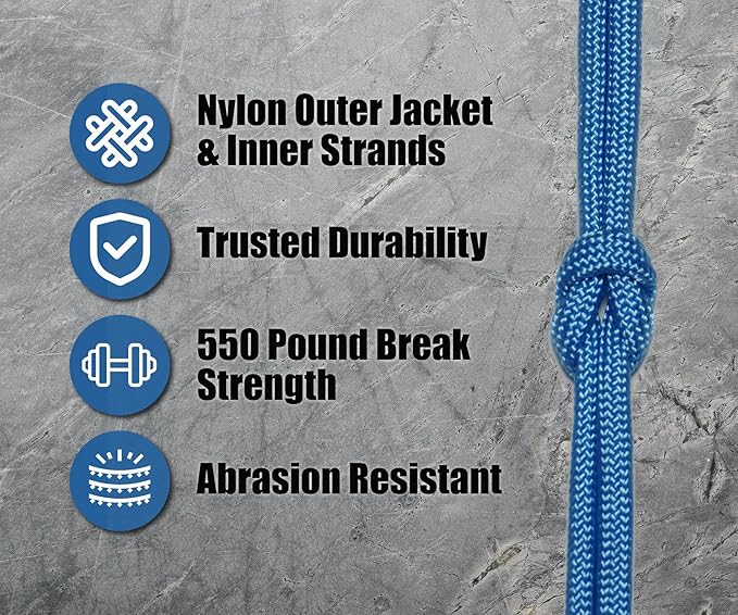 BORED? PARACORD! 550 lb Paracord - Ideal for Crafting, Camping, DIY Projects, Active & Military Outdoors - Strong Survival Rope - Tactical Parachute Cord Type III - Tarheel Blue 100 Feet