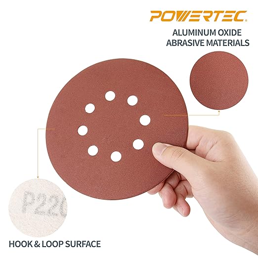 POWERTEC 45101, 90 Pack, 6"x 8 Holes, A/O Hook & Loop Sanding Disc | 60 80 120 180 240 320, Assorted Grits, Red