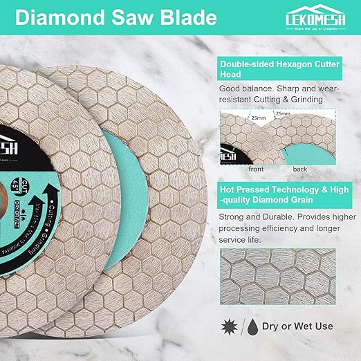 4 Inch Diamond Cutting Disc - 2pcs Tile Saw Blade Cutting Wheel Double-Sided Diamond Discs for Cutting Grinding Porcelain Ceramic Tile Marble Granite Artificial Stone