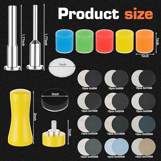 192pcs 1 Inch Sanding Discs, Hook and Loop 60 to 7000 Wet Dry Sandpaper with 1/8" 1/4" Shank Backing Pad, Premium Sanding Discs for Drill Grinder Rotary Tools and Wood Metal Jewelry