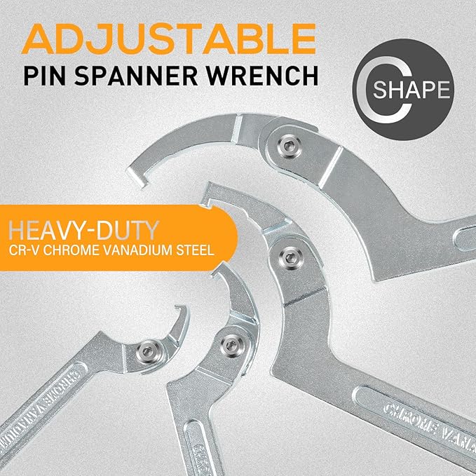 9PCS Adjustable Pin Spanner Wrench Set, 3/4" to 6-7/10", Coilover Hook Wrench Tools with Changeable Heads for Cars Suspension Collar, Nut Adjustment, Flange Bearings C-Shaped Spanner Nut Wrench Tool