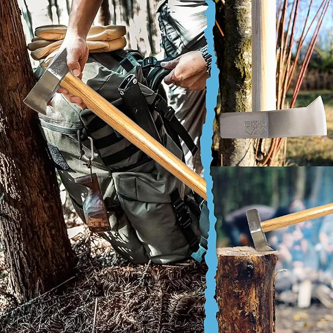 Prandi Axes German C45 Forged Carbon Steel Splitting Maul-Hickory Handle with Leather String - Ideal for Firewood, Splitting, and Chopping - 35.43" L x 8.27" W, 3500g Head 3.015.35.7.CH - No Sheath