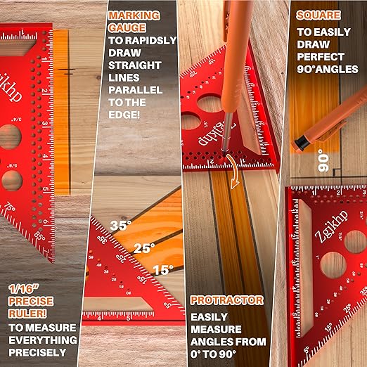 Metal Square 7 Inch Carpenter Square Tool-Versatile Aluminum Rafte Square for Accurate Measuring and Marking,Includes Carpentry Pencil+Leads