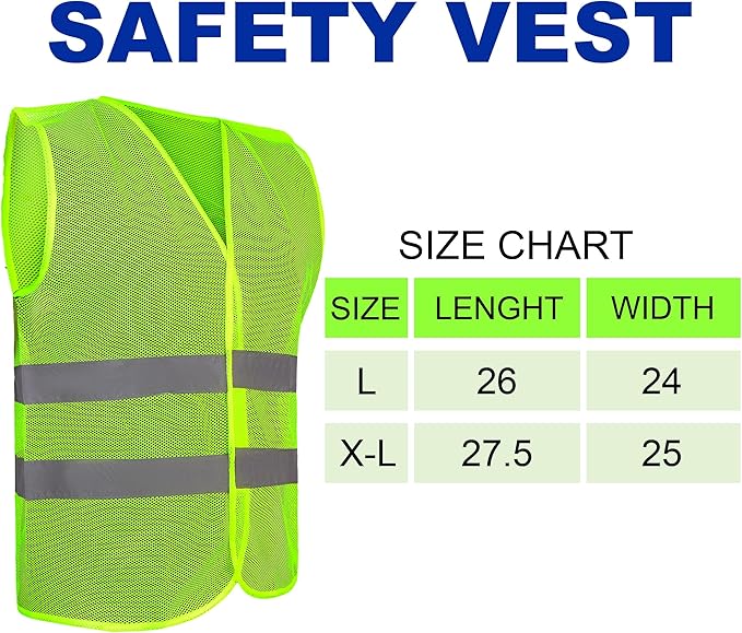 Safety Vest - 10 Pack and 15 Pack - High Visibility Vest for Everyday Use, Lightweight, Comfortable and Breathable