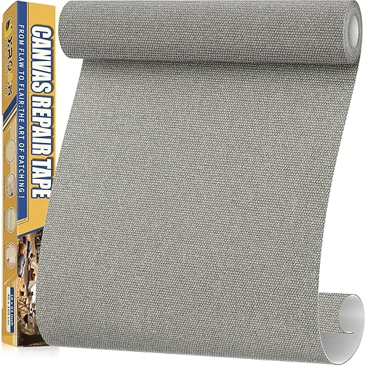 Canvas Repair Tape, 16 x 63 Inch Waterproof Heavy Duty Fabric Tape for Furniture, Self Adhesive Canvas Repair Patches for Boat Covers, Sofas, Tents, Louge Chairs, Canopy, Awning Light Gray