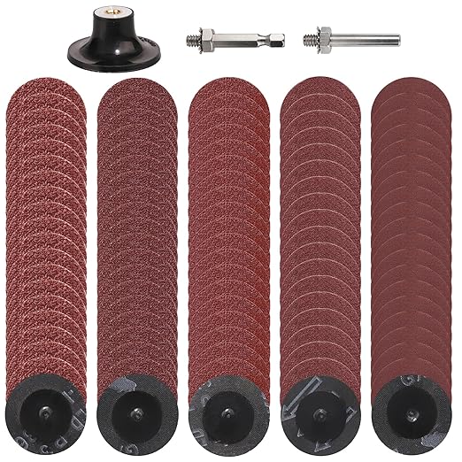 103Pcs 2 Inch Quick Change Sanding Discs Die Grinder Abrasive Set with 1/4" Roll Lock Holder Power Drill Accessories for Metal Wood Surface Grinding Polishing Deburring Rust & Paint Removal