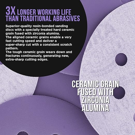 Dura-Gold Premium 400 Grit 5" Purple Film Ceramic Sanding Discs, 8-Hole Pattern, Box of 50 - Dustless Hook & Loop Backing Sandpaper for DA & Random Orbital Sanders - Sand Auto Paint, Wood, Woodworking