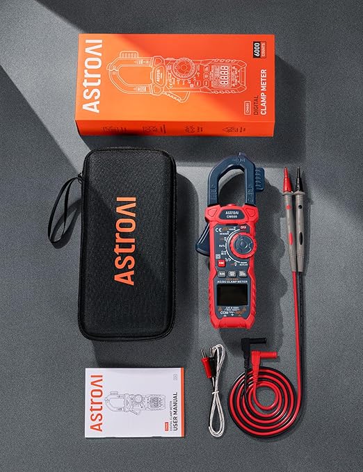 AstroAI Inrush Digital Clamp Meter Multimeter 1000A TRMS 6000 Counts, Amp Voltage Tester with VFD, LOZ Mode; Measures AC/DC Current Voltage Temperature Resistance Capacitance Frequency Continuity NCV