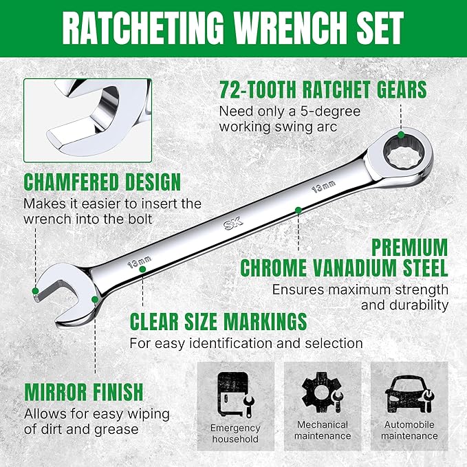 SK Ratcheting Wrench Set, Combination Wrench Set, 20-Piece, SAE 1/4" to 3/4", Metric 6 to 18mm, 72-Tooth, Premium CR-V Construction, with Rolling Pouch