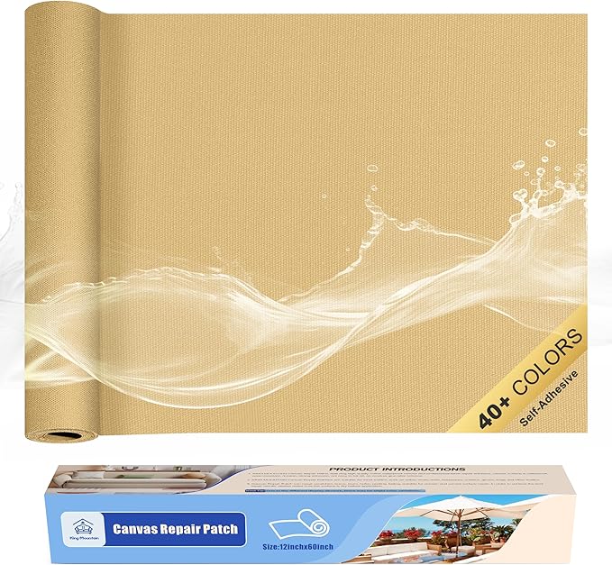 KING MOUNTAIN Canvas Repair Tape,Outdoor Gear Patch, 12×60 Inches,Waterproof,Self-Adhesive for Repairing Boat Covers,Sun Shades,Sofas,Tents,Lounge Chairs,Awnings (Beige-1)
